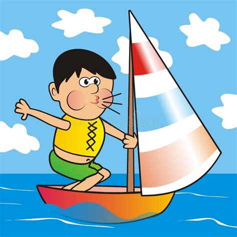 Cartoon Of Man Sailing In A Small Boat Stock Vector Illustration Of