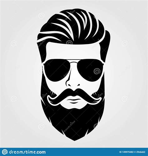 Bearded Men Hipster Face Fashion Silhouette Emblem Icon Label