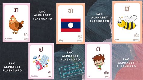 LAO Alphabet FLASHCARD With Picture Learning LAO Lao Letter Etsy