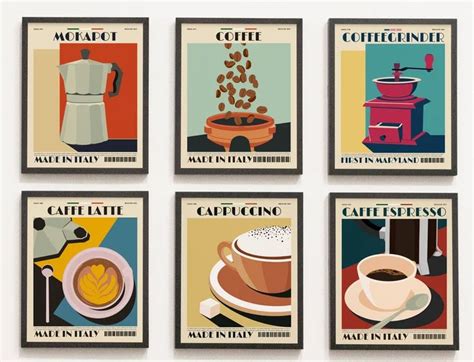 Set of 6, Coffee Print, Mid Century Modern, Wall Art, Decor, Coffee Lover, Coffee Bar Decor ...