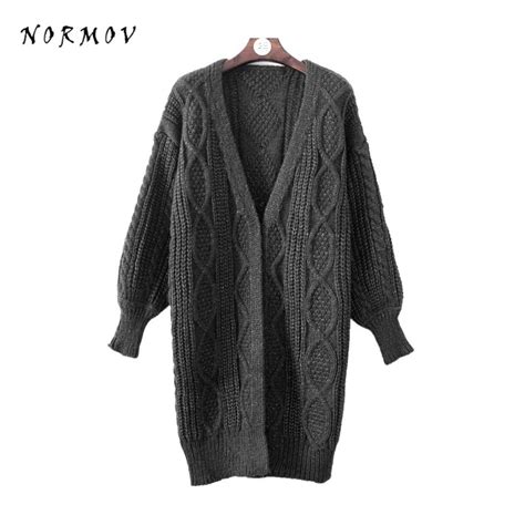 Normov Women Sweaters Cardigan 2017 Winter Cotton Solid Lantern Sleeve