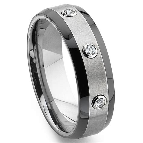 Tungsten Carbide Diamond Two Tone Wedding Band Ring