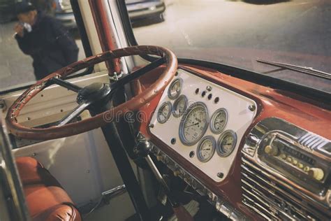 Interior Inside Retro Bus Cabin. Toned. Stock Photo - Image of restored ...