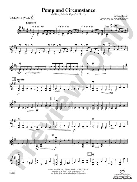 Pomp And Circumstance 3rd Violin Viola Tc 3rd Violin Viola Tc Part Digital Sheet