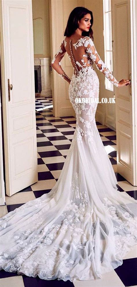 Lace Mermaid Wedding Dress With Long Sleeves