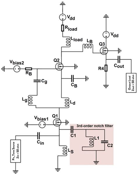 Schematic Of The CMOS Wideband Low Noise Amplifier With Its Notch