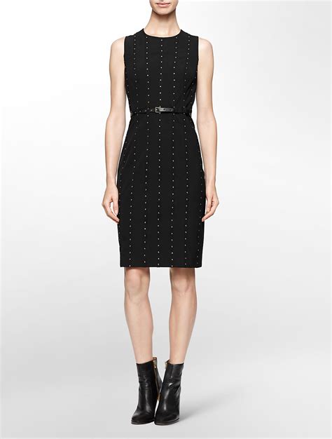 Lyst Calvin Klein White Label Studded Belted Sleeveless Sheath Dress