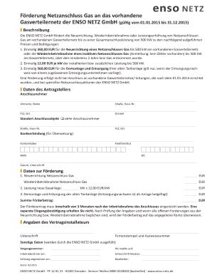 Ausfüllbar Online enso F rderung Netzanschluss Gas an das vorhandene