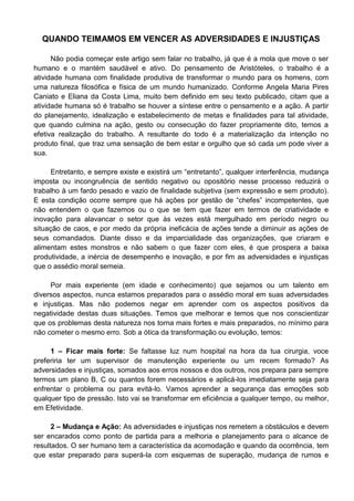 Artigo Quando Teimamos Em Vencer As Adversidades E Injusti As Pdf