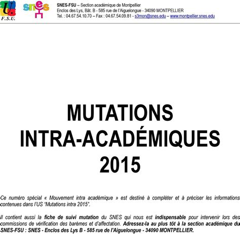 MUTATIONS INTRA ACADÉMIQUES PDF Téléchargement Gratuit