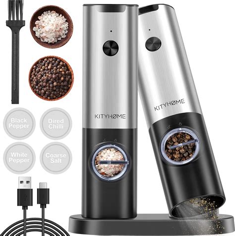 Electric Salt And Pepper Mill Set With Rechargeable Base Pepper Grinder With Led Light