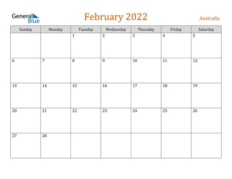 February 2022 Calendar - Australia