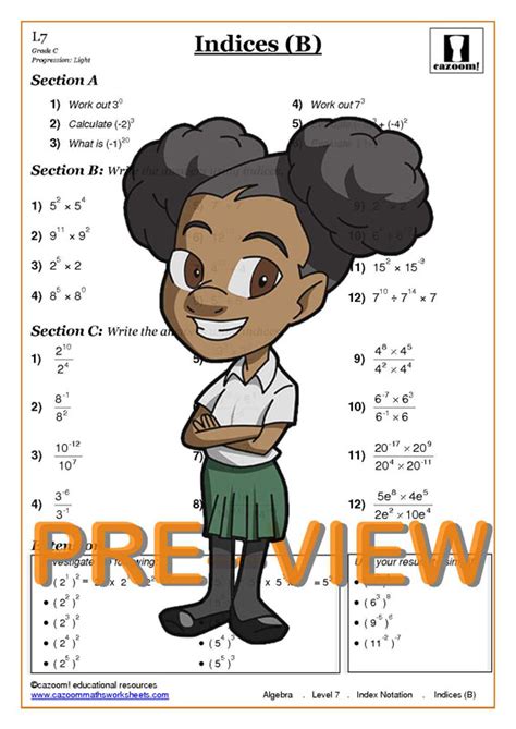 Cazoom Maths Worksheets Indices Maths Worksheets