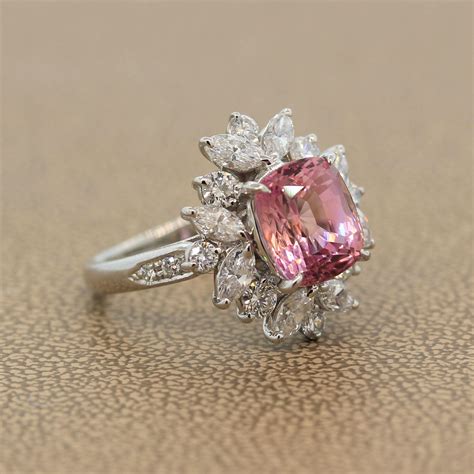 Padparadscha Sapphire Diamond Platinum Ring GIA Certified For Sale At