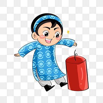 Boy Clipart Blue Tradition Red Happy Vietnam Cartoon Vietnamese New