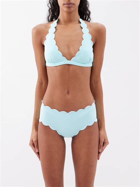 Marysia Spring Scalloped Halterneck Bikini Top Blue Editorialist