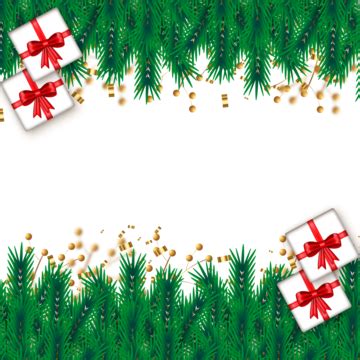 Christmas Pine Branch White Transparent, Christmas Gifts Border With ...