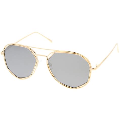 Geometric Hexagonal Mirrored Lens Aviator Sunglasses Zerouv