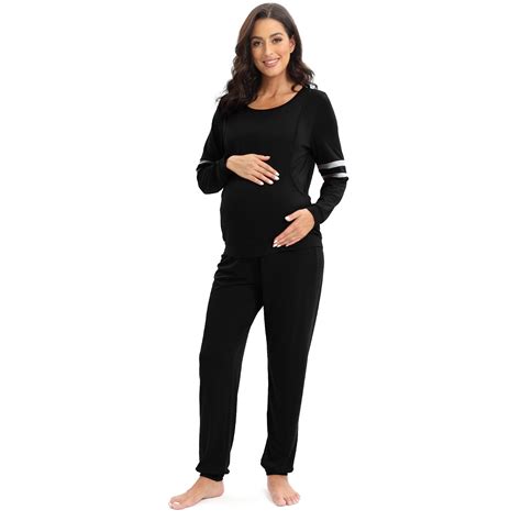 Valcatch Womens Maternity Nursing Pajama Set Breastfeeding Sleepwear Set Double Layer Long