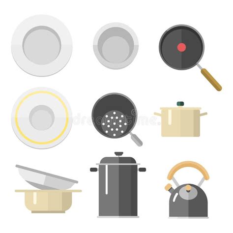 Kitchen Dishes Vector Flat Icons Isolated Household Equipment Everyday