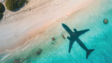 Airplane Shadow Over A Pristine Tropical Beach Stock Image Image Of