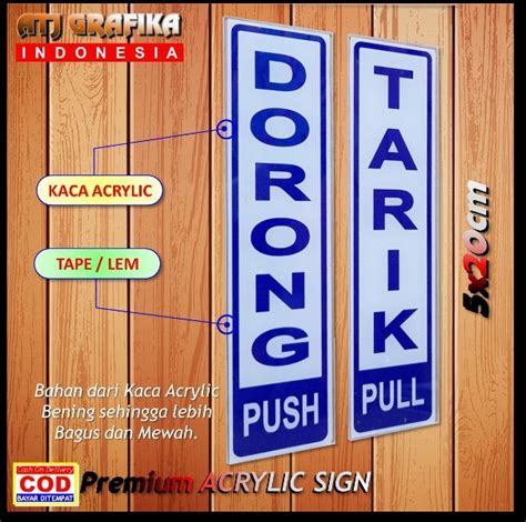 Original Premium Acrylic Sign Dorong Tarik Papan Akrilik Pintu Kaca