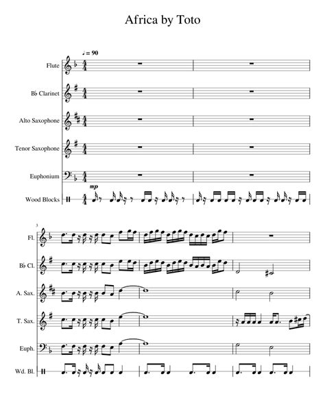 Africa By Toto Sheet Music For Flute Clarinet Alto Saxophone Tenor