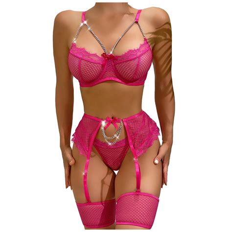 Lovskoo Women Bra And Panty Set Lingerie With Garter Belt See Through