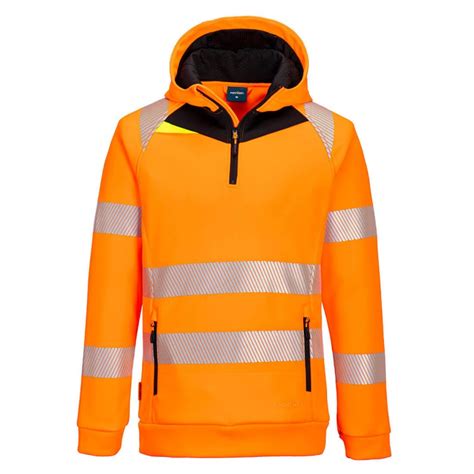 Veste haute visibilité DX4 Hi Vis 1 4 Zip Hoodie Orange Noir Veste