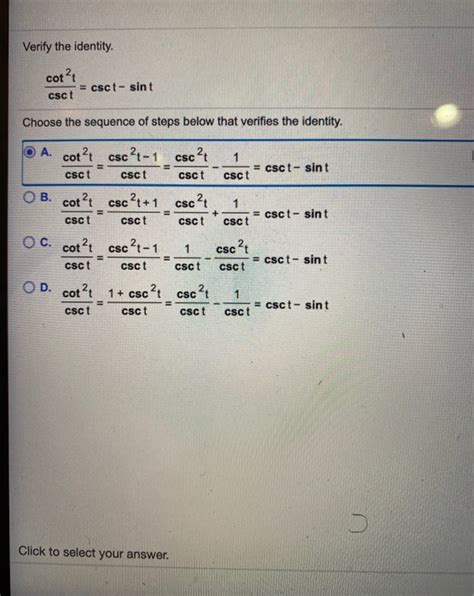 Solved Verify The Identity Cott Csct Csct Sint Choose Chegg