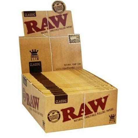 Raw Classic King Size Slim Rolling Paper Full Box 50 Pack 32 Per Pack