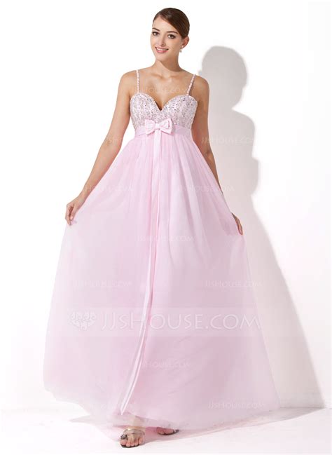 Empire Sweetheart Floor Length Tulle Evening Dress With Beading Sequins