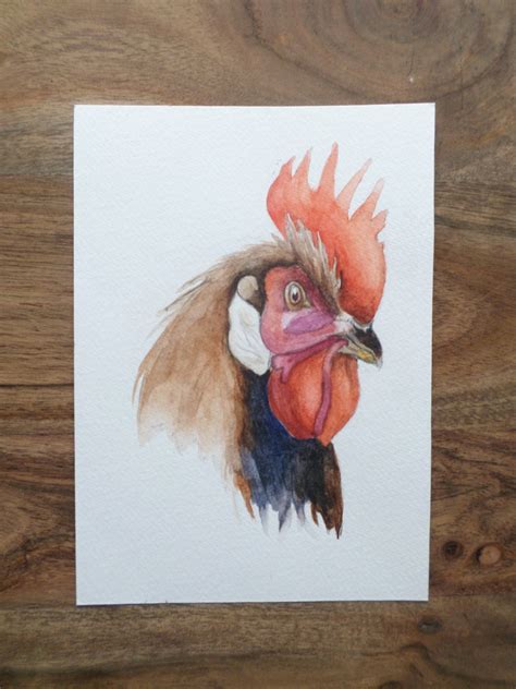 Original Rooster Watercolor Painting