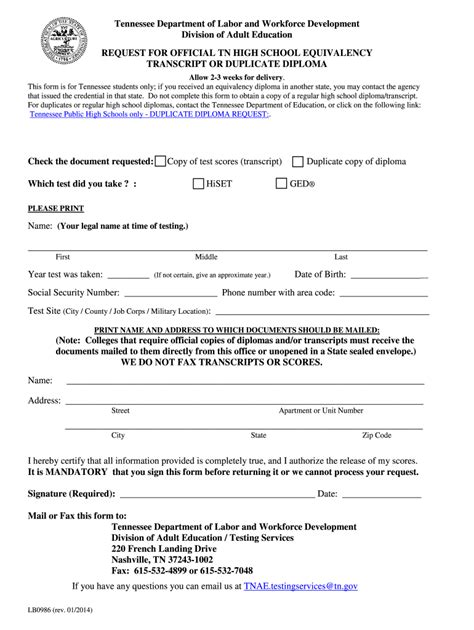 Tennessee Ged Transcript 2014 2025 Form Fill Out And Sign Printable