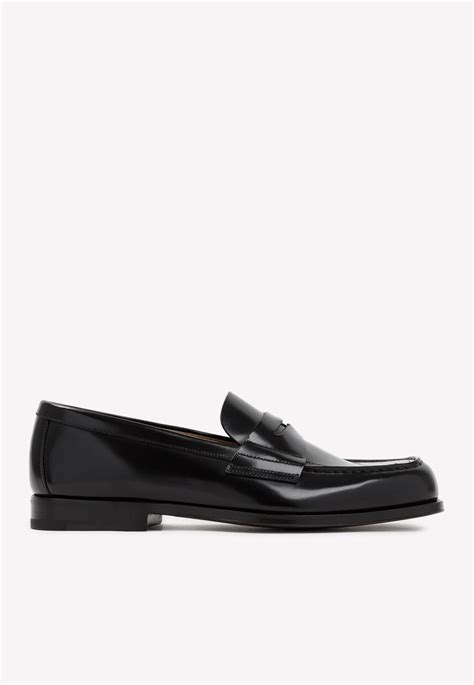 Prada Logo Loafers In Brushed Leather In Black For Men Lyst