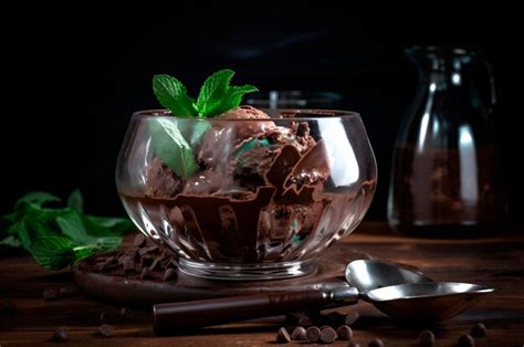 Premium Photo Gourmet Chocolate Ice Cream In Glass Bowl On Ice Cream