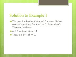 Application of vieta’s theorem | PPT