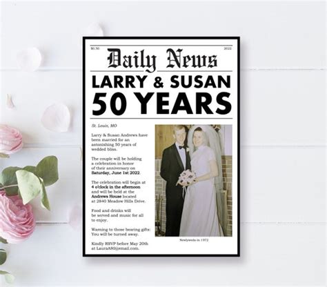 50th Anniversary Invitation Milestone Anniversary Party Newspaper