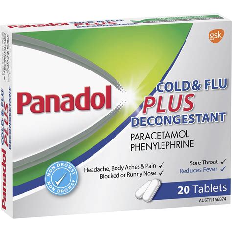 Panadol Cold & Flu Plus Decongestant Plus Paracetamol 500mg 20 Pack