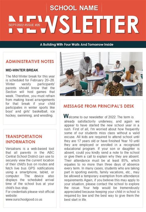 Bifold One Page High School Newsletter Presentation Report Infographic