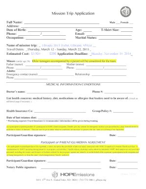 Fillable Online Gfhope Mission Trip Application Hope Church Gfhope