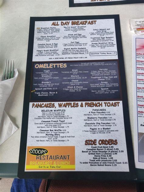 Menu At Scoops Restaurant Breakfast And Lunch Niagara Falls