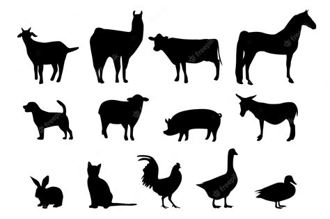 Premium Vector Farm Animals Silhouettes On Isolated White Background