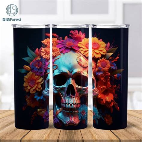 Floral Skull 3D Tumbler Wrap Skull Flowers Tumbler Sublimation