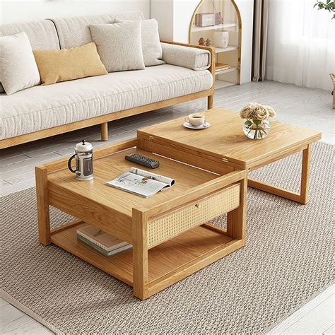 This Multifunctional Nesting Coffee Table Is Made Of Wooden Rattan It