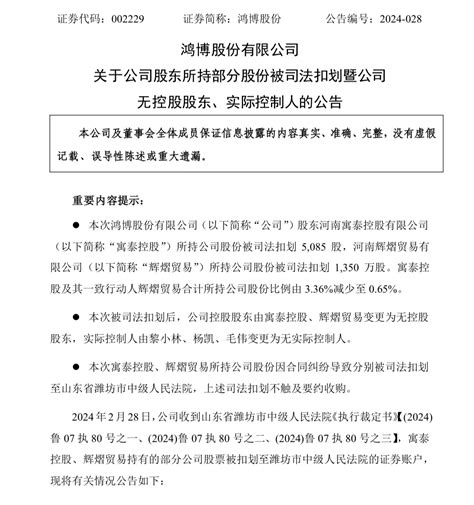 【鸿博股份陷入无控股股东状态、无实控人状态股东被申请破产重整】鸿博股份002229股吧东方财富网股吧