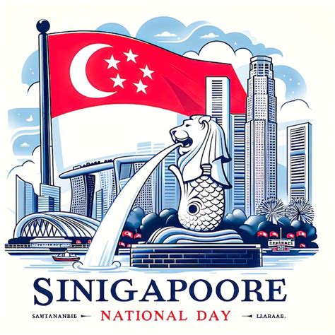 Premium Photo Flat Singapore National Day Celebration Illustration
