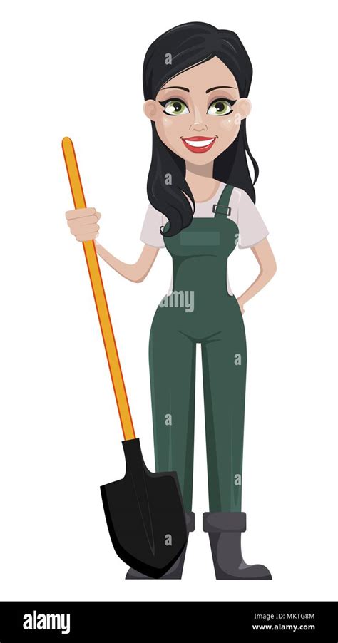 Gardener Woman Cartoon Character In Uniform Beautiful Farmer Girl