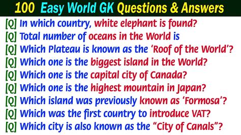 100 Most Important World Gk Questions With Answers In English World