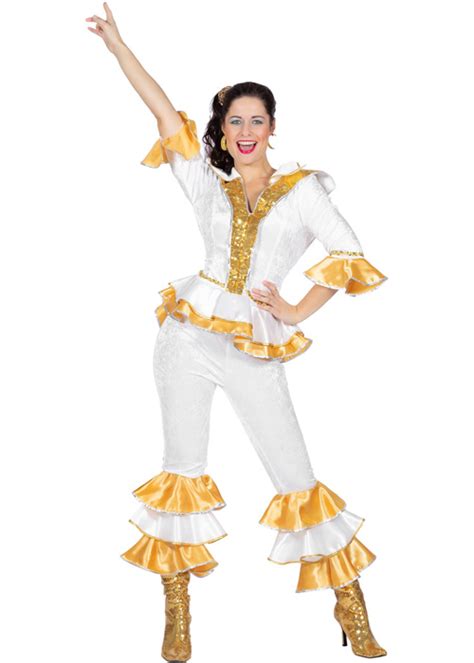 Womens Deluxe 1970s White And Gold Disco Costume 4736 Struts Party